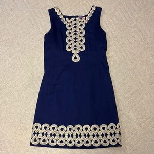 Lilly Pulitzer Navy Dress with Gold Embroidery